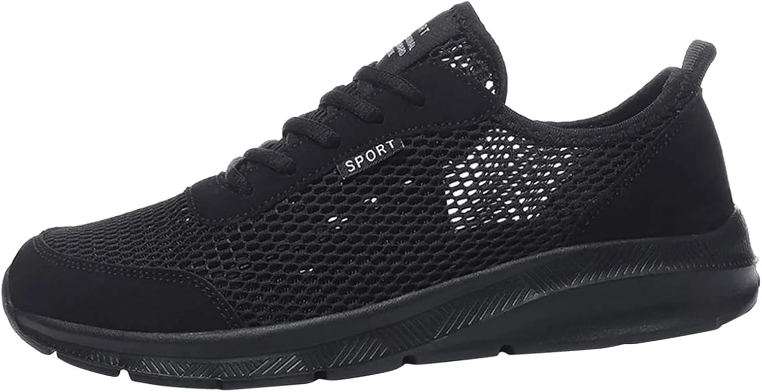 Men's Running Tennis Shoes Breathable Walking Shoes Lace Up Outdoor Casual Mesh Trainer Running (Black, 10)