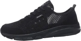 Men's Running Tennis Shoes Breathable Walking Shoes Lace Up Outdoor Casual Mesh Trainer Running (Black, 10)