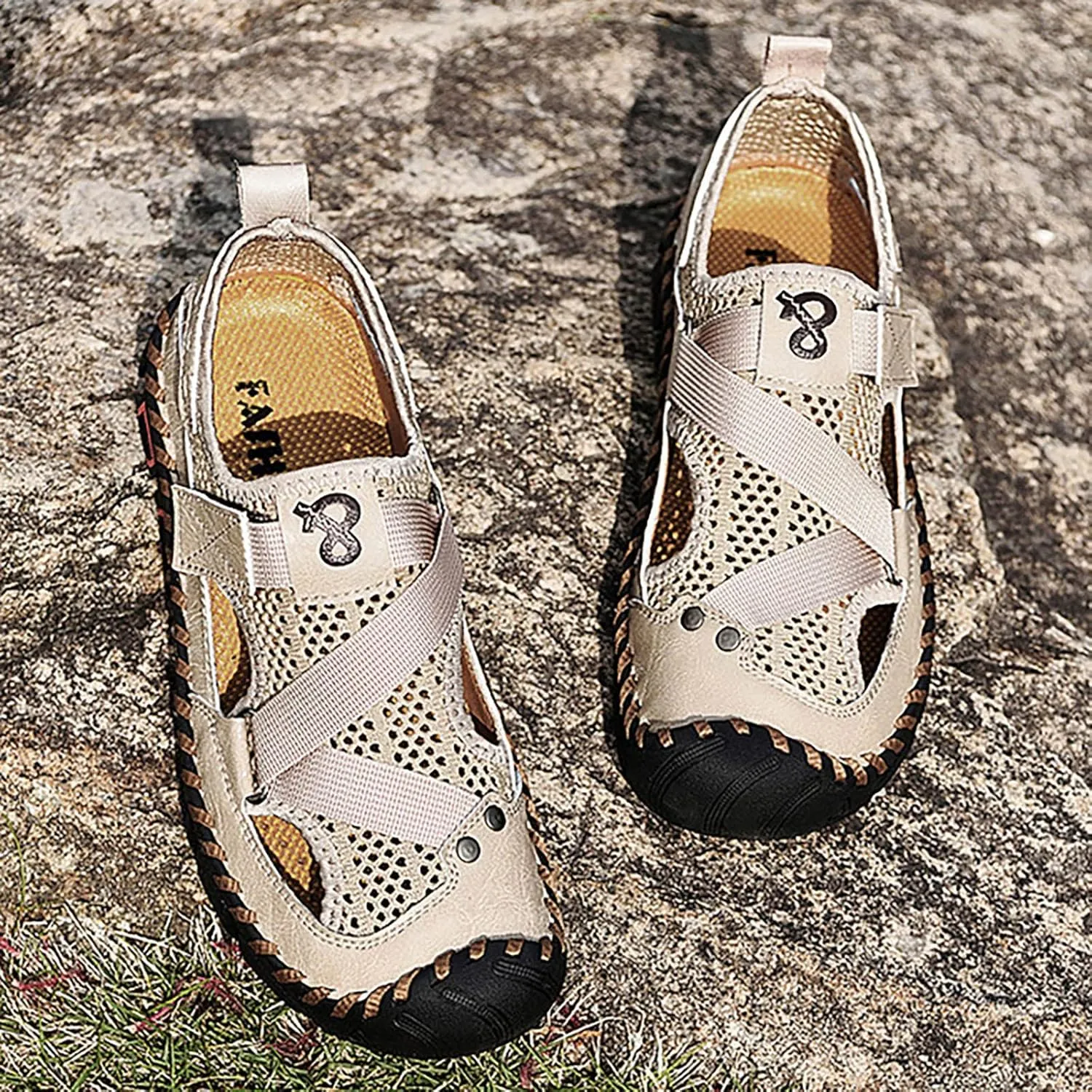Mens Sandals Adjustable New Summer Sandals For Men's Breathable Korean Edition Slip On Cowhide Beach Mens Gel Slides