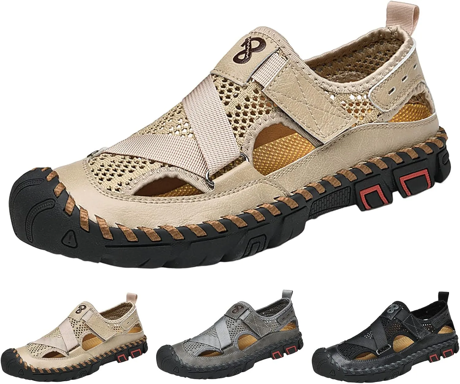 Mens Sandals Adjustable New Summer Sandals For Men's Breathable Korean Edition Slip On Cowhide Beach Mens Gel Slides