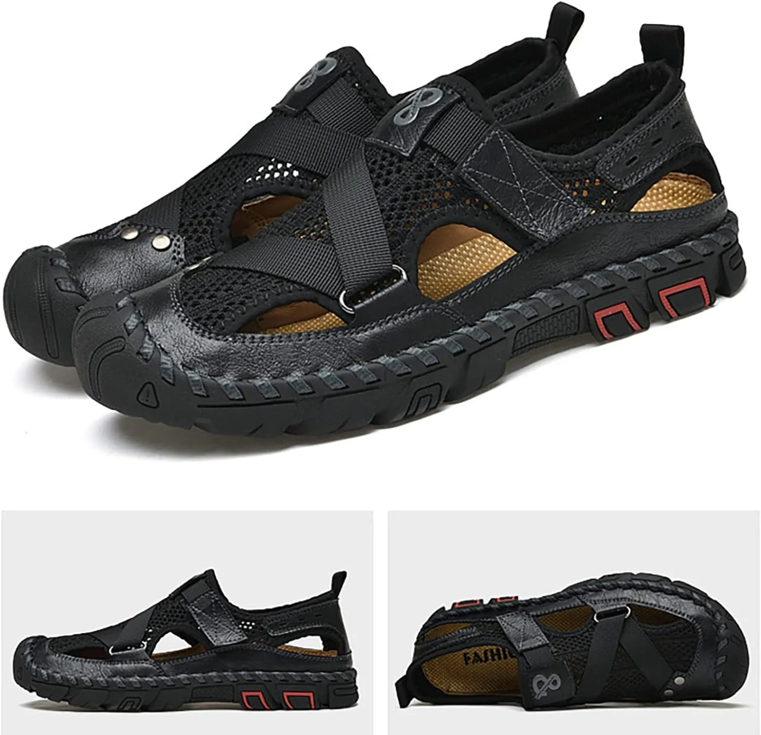 Mens Sandals Adjustable New Summer Sandals For Men's Breathable Korean Edition Slip On Cowhide Beach Mens Gel Slides