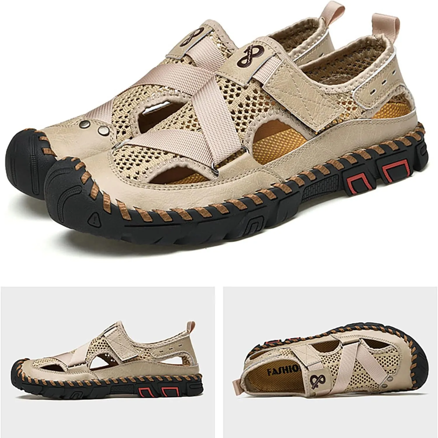 Mens Sandals Adjustable New Summer Sandals For Men's Breathable Korean Edition Slip On Cowhide Beach Mens Gel Slides