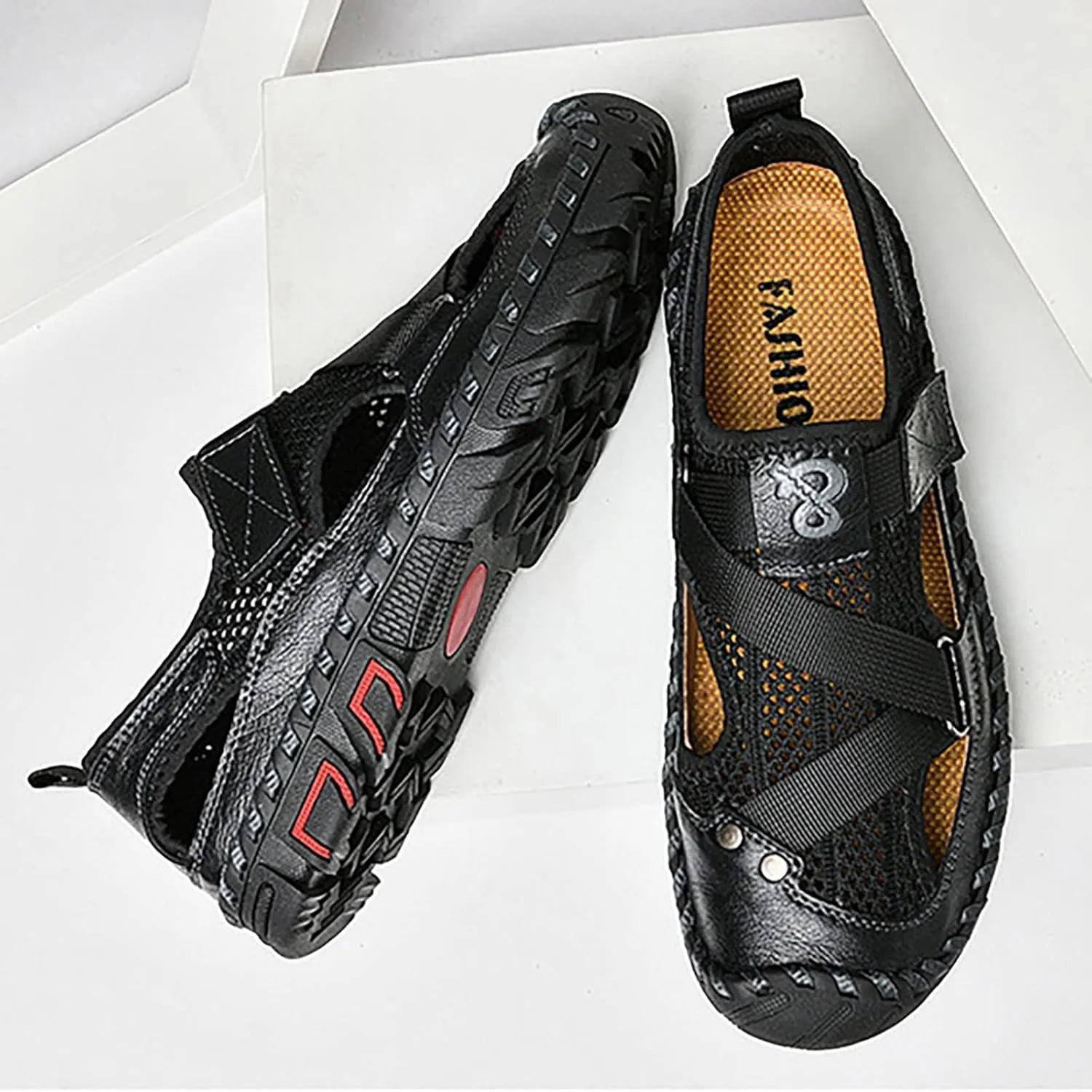 Mens Sandals Adjustable New Summer Sandals For Men's Breathable Korean Edition Slip On Cowhide Beach Mens Gel Slides