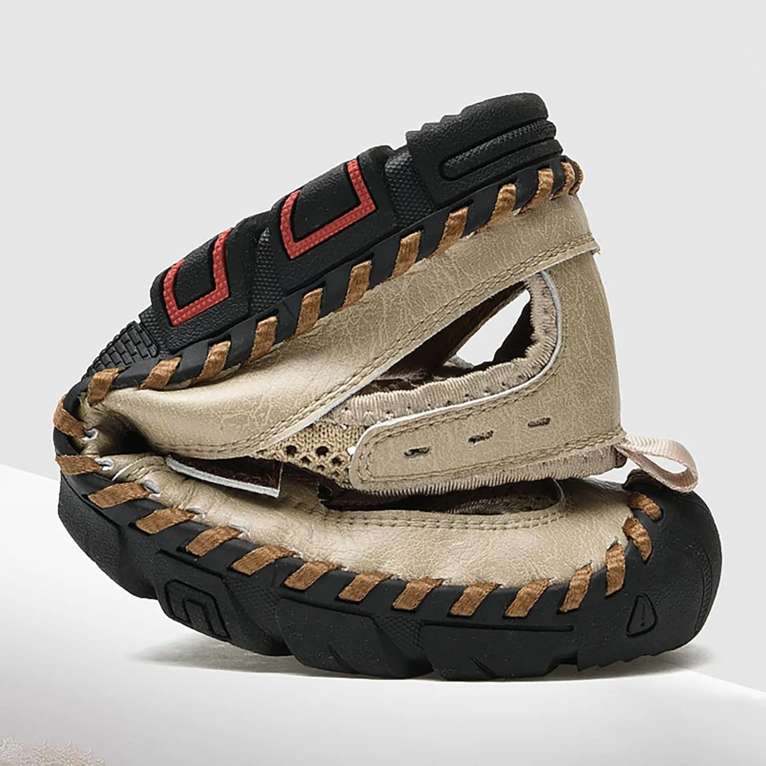 Mens Sandals Adjustable New Summer Sandals For Men's Breathable Korean Edition Slip On Cowhide Beach Mens Gel Slides