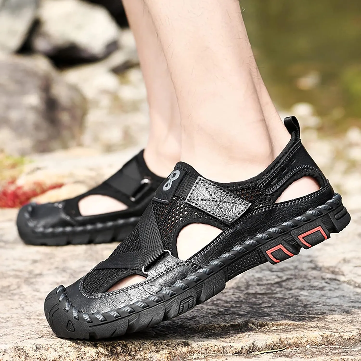 Mens Sandals Adjustable New Summer Sandals For Men's Breathable Korean Edition Slip On Cowhide Beach Mens Gel Slides
