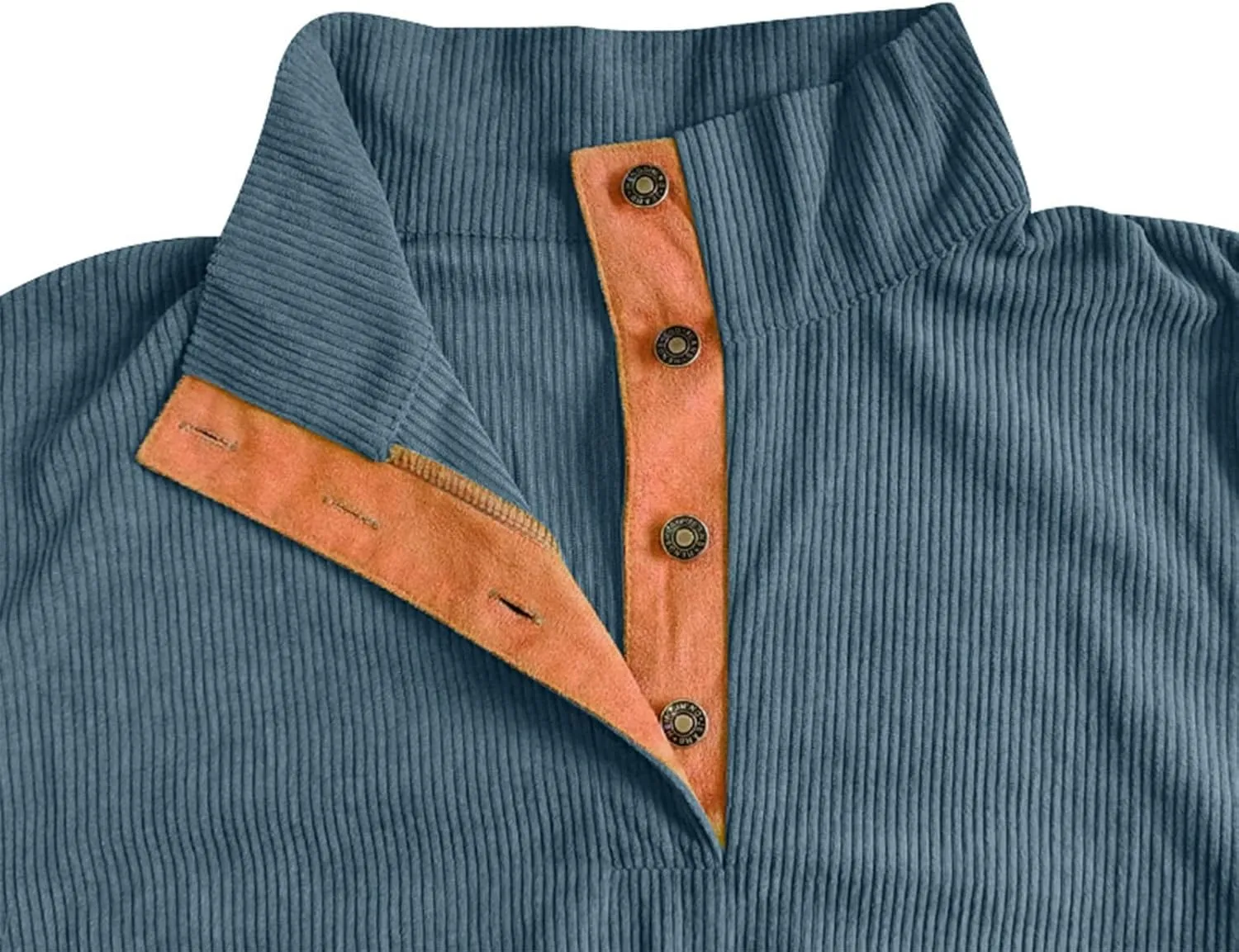 Mens Shirts Stand Collar Button Up Shirts Patchwork Long Sleeve Pullover Outdoor Comfortable Top with Elbow Patches