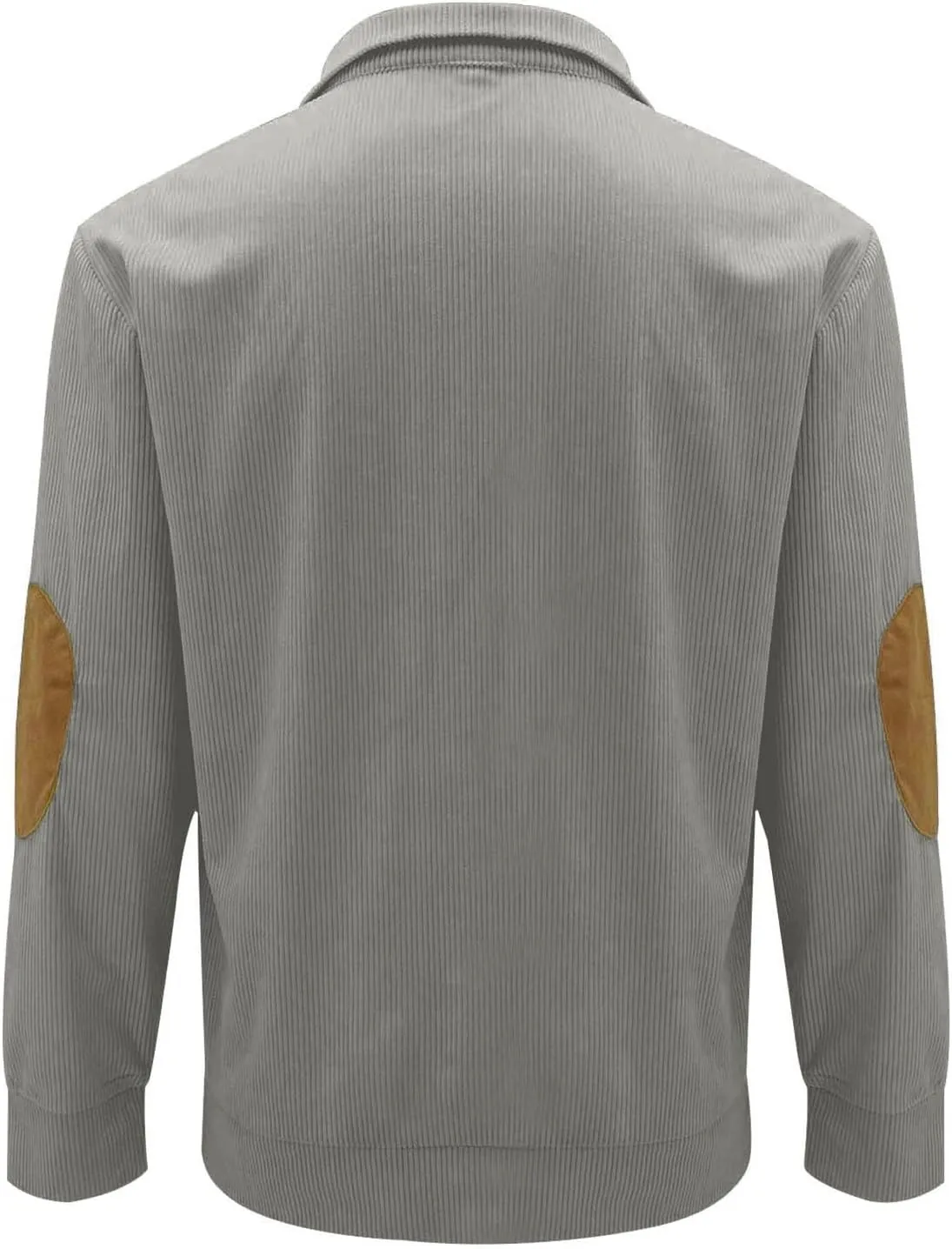 Mens Shirts Stand Collar Button Up Shirts Patchwork Long Sleeve Pullover Outdoor Comfortable Top with Elbow Patches