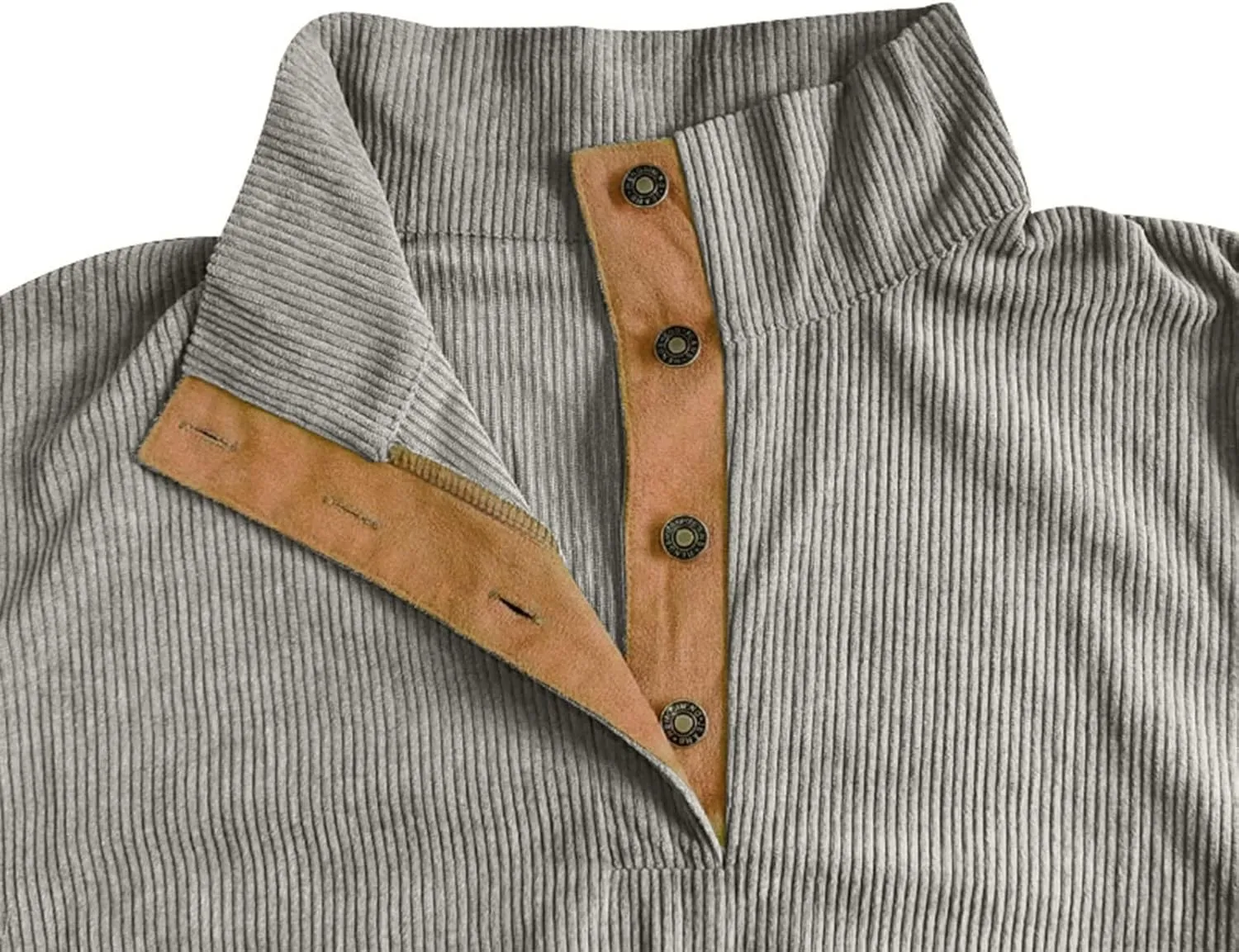 Mens Shirts Stand Collar Button Up Shirts Patchwork Long Sleeve Pullover Outdoor Comfortable Top with Elbow Patches