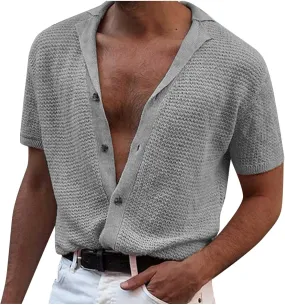 Men's Short Sleeve Cardigan Sweater Button Down Summer Beach Shirts Casual Open Front Coats Tops