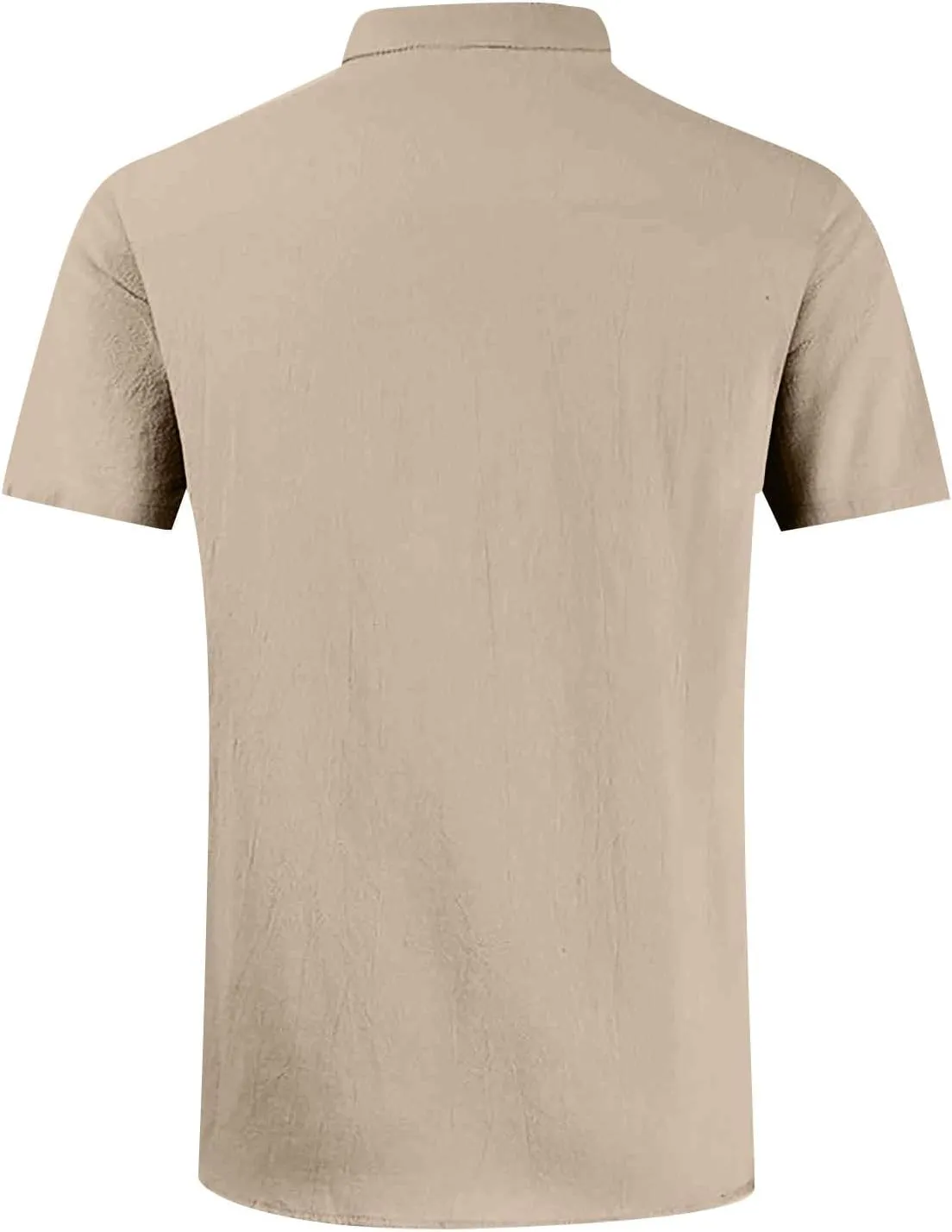 Mens Short Sleeve Shirt Button Down Cotton Linen Lightweight Shirts Summer Casual Spread Collar Beach Tops with Pockets