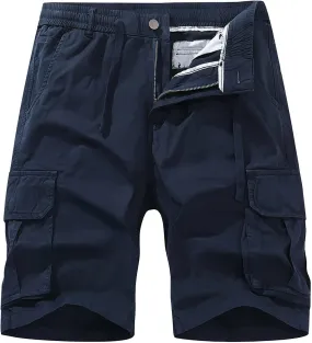 Mens Shorts 5 Inch Men's Solid Cotton Flat Front Cargo Shorts Hiking Shorts Work Shorts Drawtring with Multi-Pocket