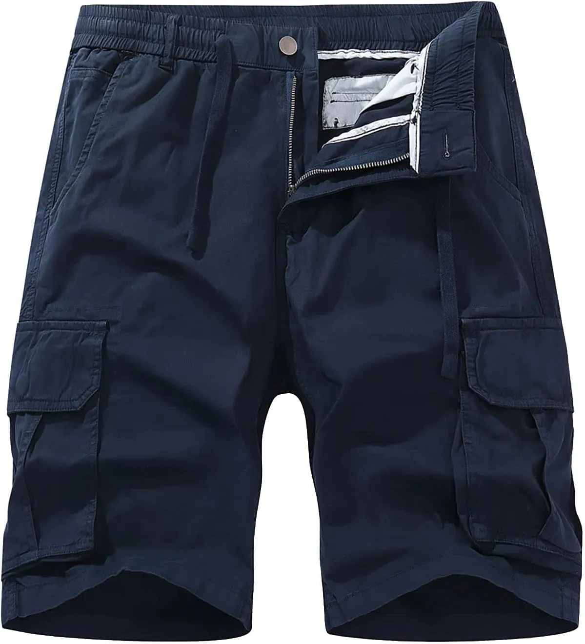 Mens Shorts 5 Inch Men's Solid Cotton Flat Front Cargo Shorts Hiking Shorts Work Shorts Drawtring with Multi-Pocket