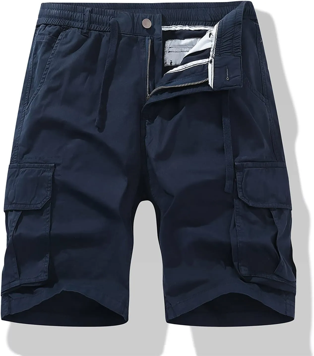 Mens Shorts 5 Inch Men's Solid Cotton Flat Front Cargo Shorts Hiking Shorts Work Shorts Drawtring with Multi-Pocket