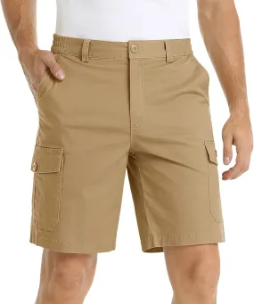 Mens Shorts Cargo Cotton Shorts Relaxed Fit Men Running Hiking Shorts Casual Shorts Elastic Waist Multic-Pocket