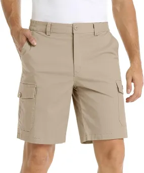 Mens Shorts Cargo Cotton Shorts Relaxed Fit Men Running Hiking Shorts Casual Shorts Elastic Waist Multic-Pocket