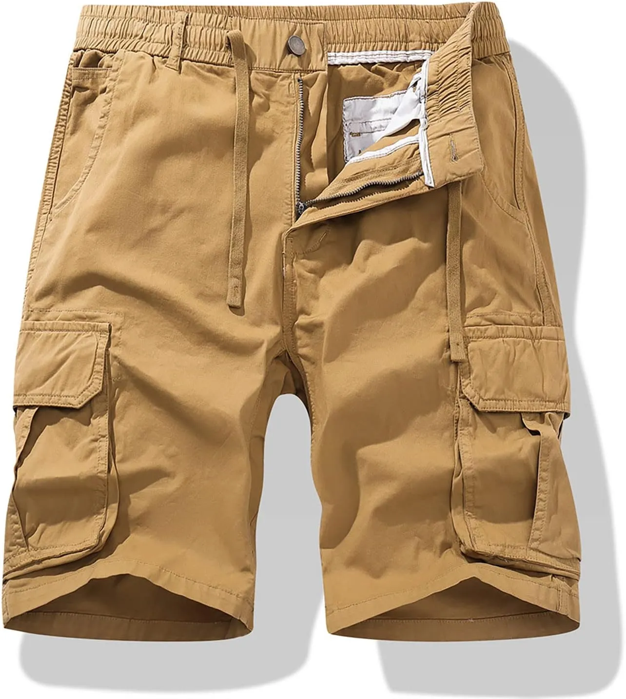 Mens Shorts Casual Men's Solid Cotton Flat Front Cargo Shorts Hiking Shorts Work Shorts Drawtring with Multi-Pocket