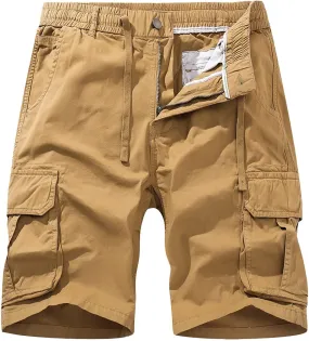 Mens Shorts Casual Men's Solid Cotton Flat Front Cargo Shorts Hiking Shorts Work Shorts Drawtring with Multi-Pocket