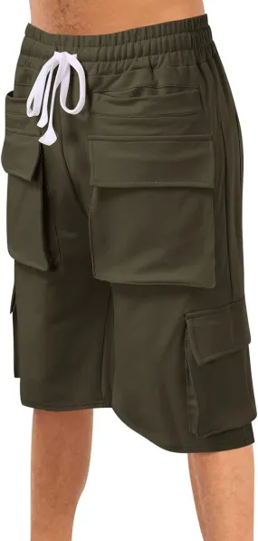 Mens Shorts CasualMen's Summer Solid with Eight Pockets Hiking Cargo Shorts Drawtring Sports Fitness Shorts