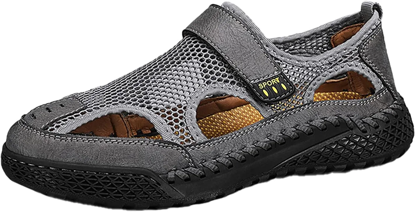 Mens Slide Sandals Leather 2025 Men's New Summer Breathable Versatile Trend Outdoor Handmade Mens Sandal