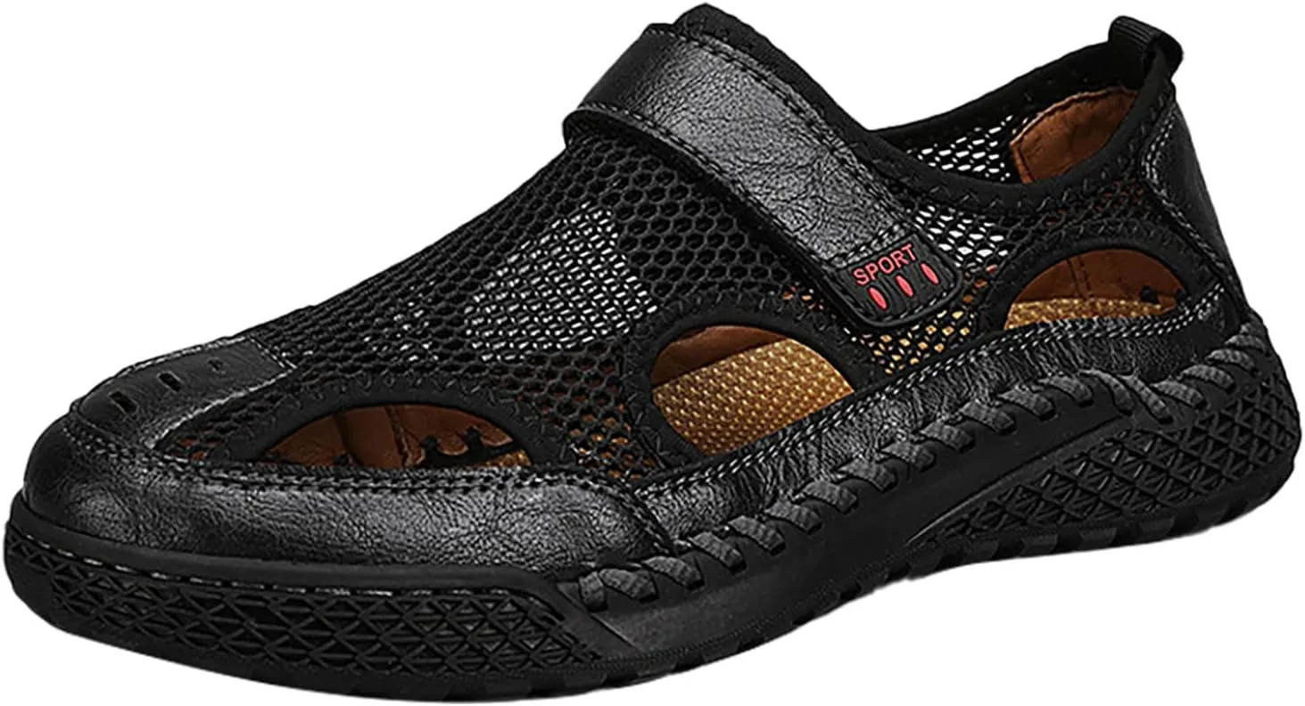 Mens Slide Sandals Leather 2025 Men's New Summer Breathable Versatile Trend Outdoor Handmade Mens Sandal