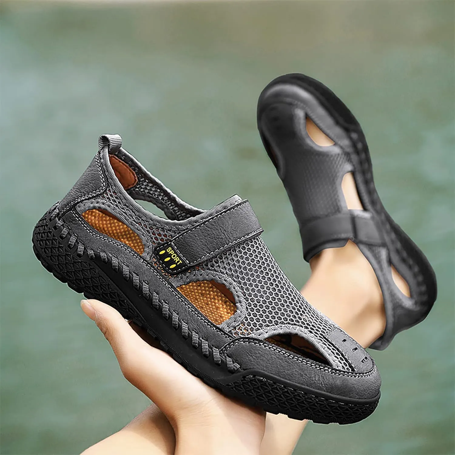 Mens Slide Sandals Leather 2025 Men's New Summer Breathable Versatile Trend Outdoor Handmade Mens Sandal