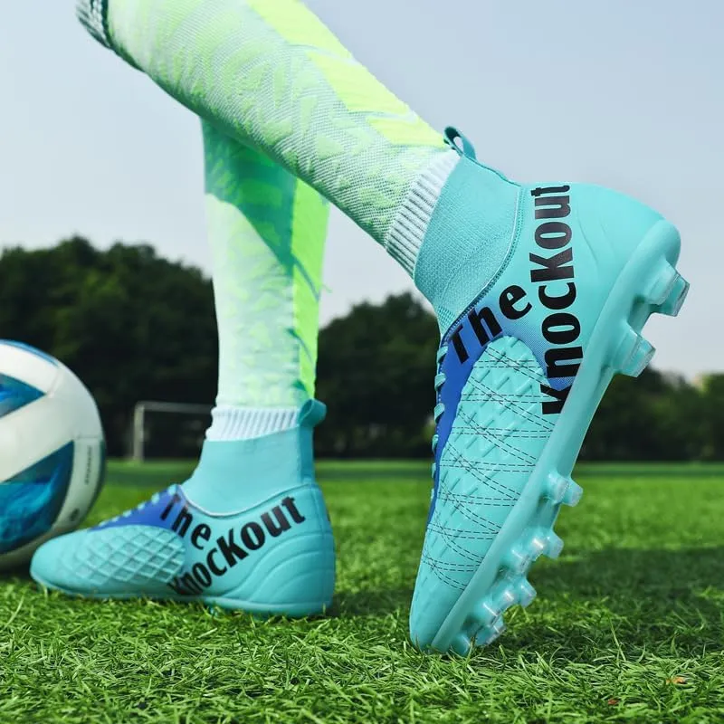 Men's Soccer Cleats with Non-Slip Spikes High-Tops Ankle-Cuff Indoor Outdoor Firm Ground Turf Athletic Baseball Football Shoes