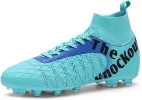 Men's Soccer Cleats with Non-Slip Spikes High-Tops Ankle-Cuff Indoor Outdoor Firm Ground Turf Athletic Baseball Football Shoes