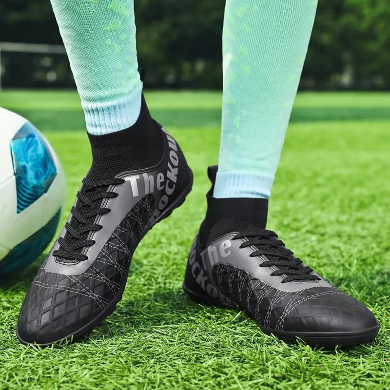 Men's Soccer Cleats with Non-Slip Spikes High-Tops Ankle-Cuff Indoor Outdoor Firm Ground Turf Athletic Baseball Football Shoes
