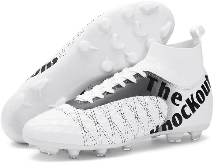 Men's Soccer Cleats with Non-Slip Spikes High-Tops Ankle-Cuff Indoor Outdoor Firm Ground Turf Athletic Baseball Football Shoes