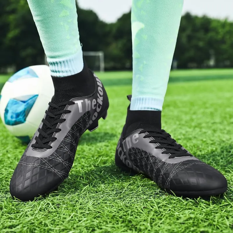 Men's Soccer Cleats with Non-Slip Spikes High-Tops Ankle-Cuff Indoor Outdoor Firm Ground Turf Athletic Baseball Football Shoes