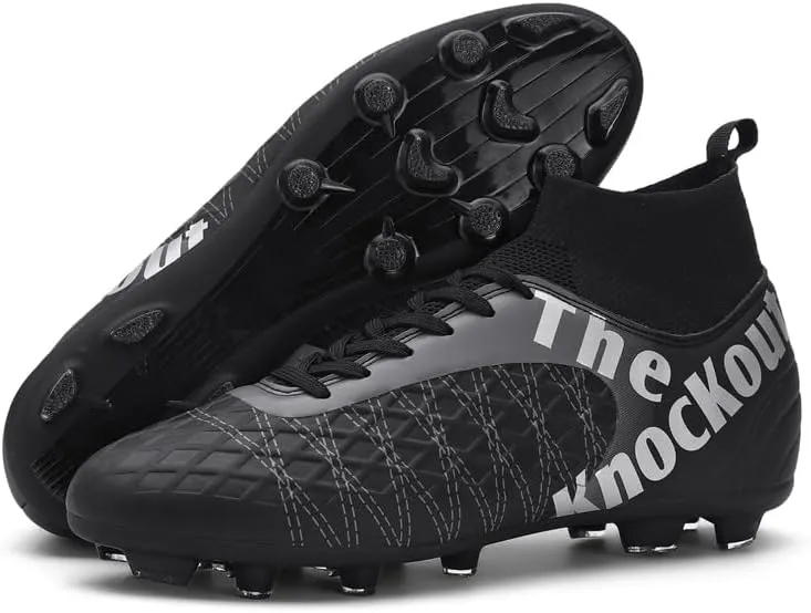 Men's Soccer Cleats with Non-Slip Spikes High-Tops Ankle-Cuff Indoor Outdoor Firm Ground Turf Athletic Baseball Football Shoes
