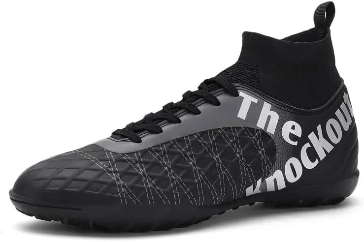 Men's Soccer Cleats with Non-Slip Spikes High-Tops Ankle-Cuff Indoor Outdoor Firm Ground Turf Athletic Baseball Football Shoes
