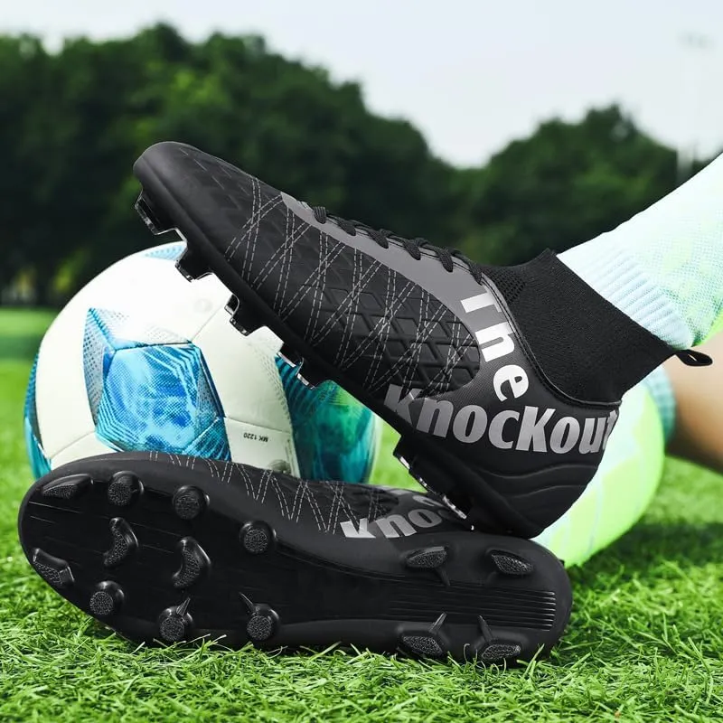 Men's Soccer Cleats with Non-Slip Spikes High-Tops Ankle-Cuff Indoor Outdoor Firm Ground Turf Athletic Baseball Football Shoes