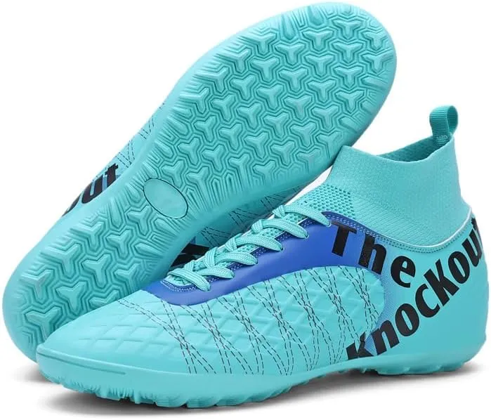 Men's Soccer Cleats with Non-Slip Spikes High-Tops Ankle-Cuff Indoor Outdoor Firm Ground Turf Athletic Baseball Football Shoes