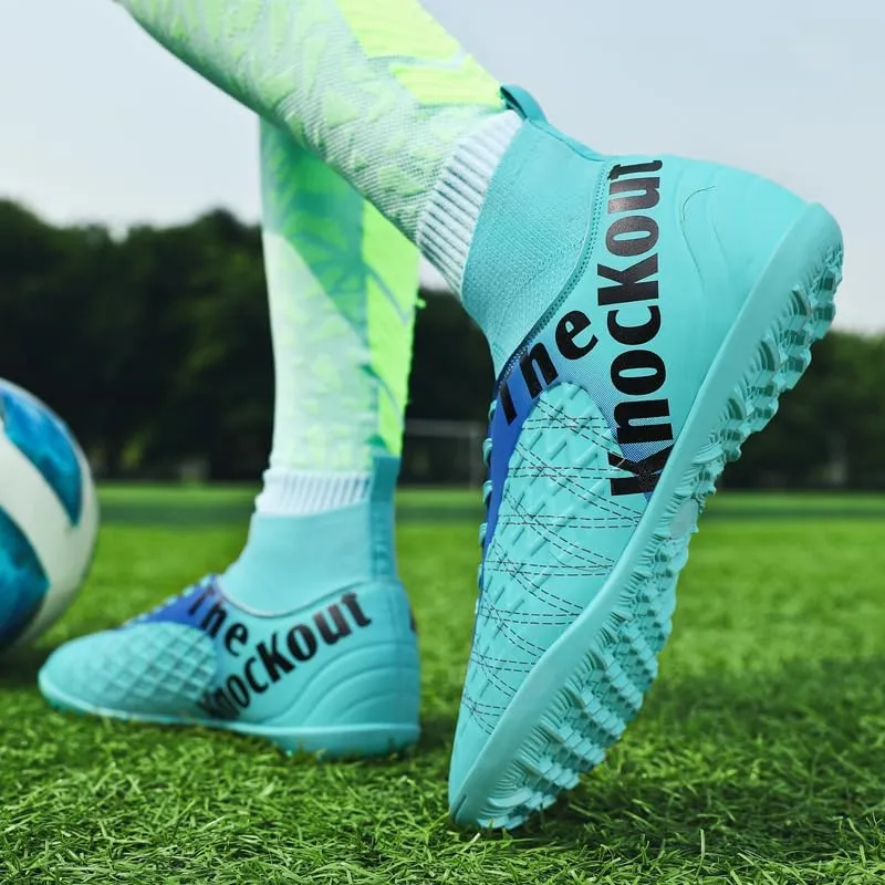 Men's Soccer Cleats with Non-Slip Spikes High-Tops Ankle-Cuff Indoor Outdoor Firm Ground Turf Athletic Baseball Football Shoes