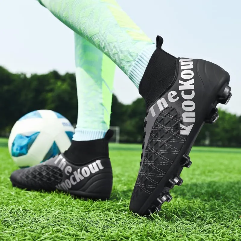 Men's Soccer Cleats with Non-Slip Spikes High-Tops Ankle-Cuff Indoor Outdoor Firm Ground Turf Athletic Baseball Football Shoes