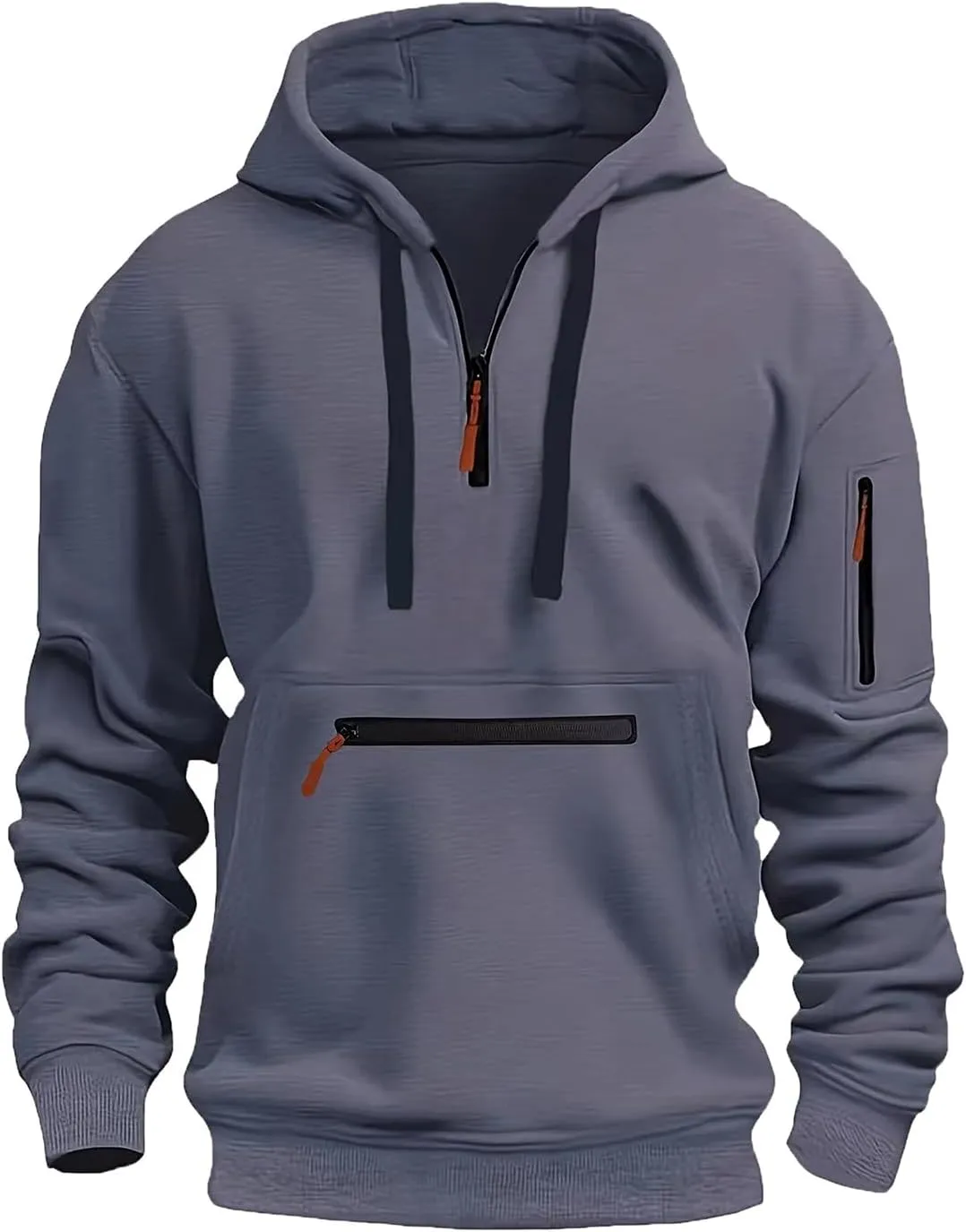 Men's Solid Pullover Hoodies Quarter Zip Sweatshirts Soft Blend Fleece Hooded Sweatshirts Long Sleeve with Big Pocket
