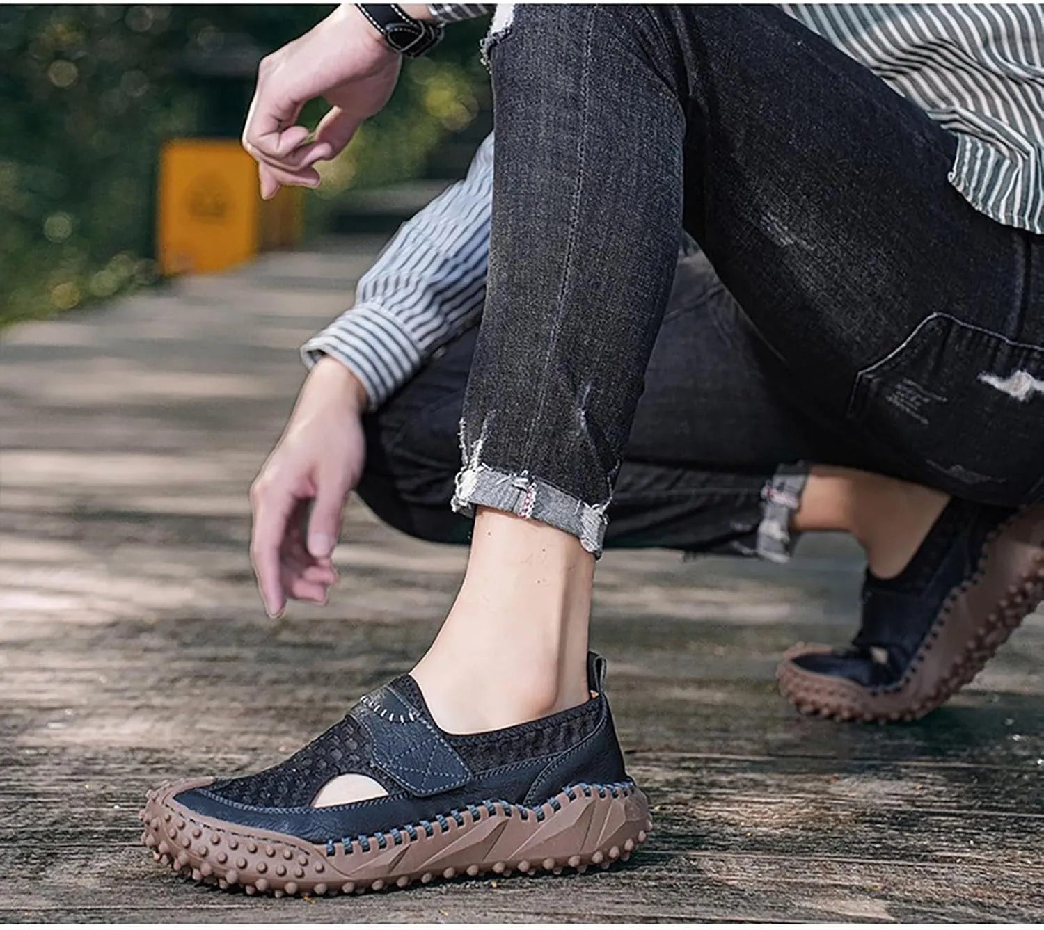 Men's Sports Closed Toe Sandals Leather Sandals Beach Water Shoes Outdoor Hiking Summer