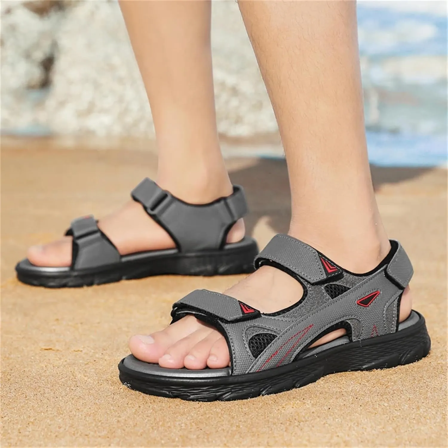 Mens Sports Sandals Outdoor Hiking Waterproof Beach Sports Mens Sandals Summer Open Toe Adjustable Laces