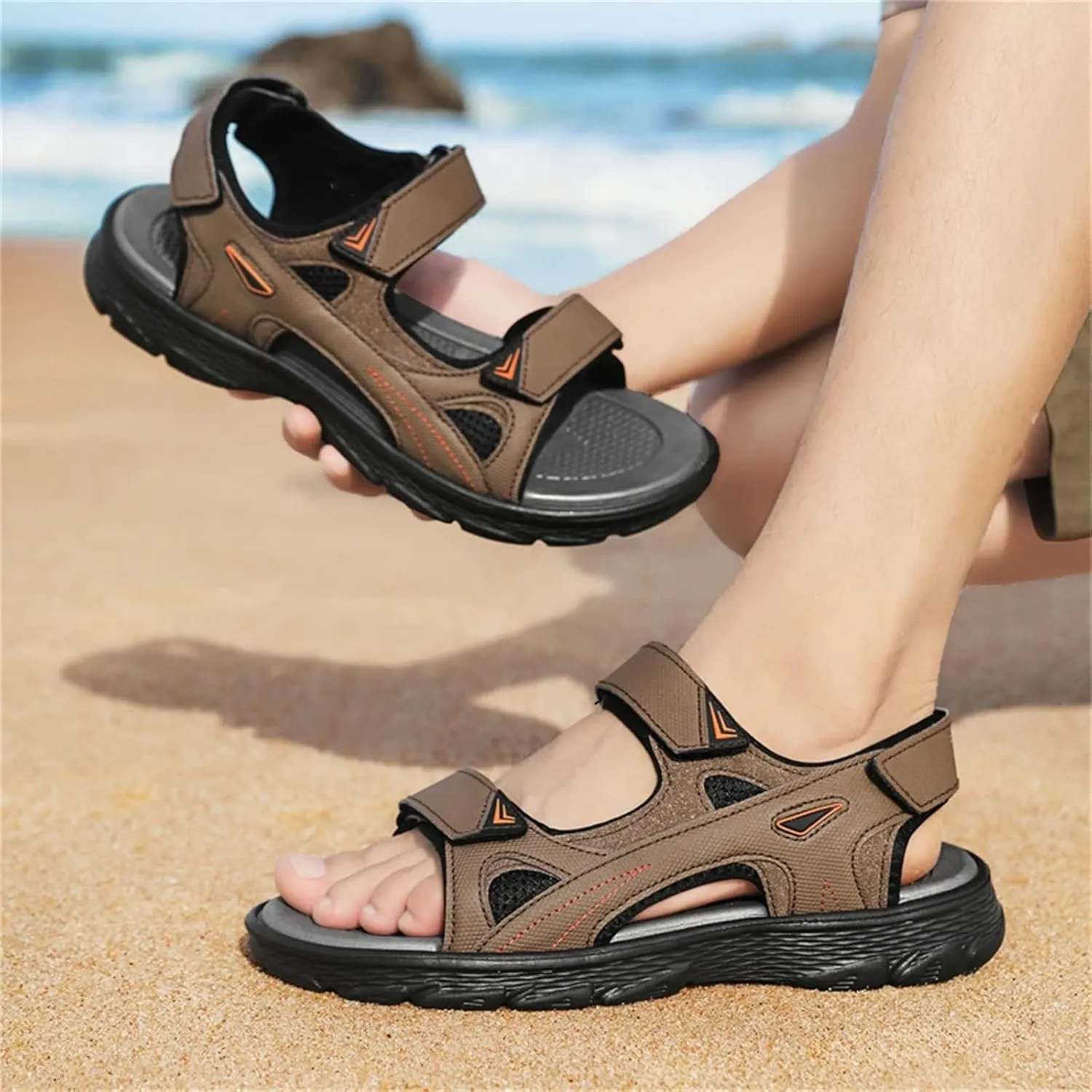 Mens Sports Sandals Outdoor Hiking Waterproof Beach Sports Mens Sandals Summer Open Toe Adjustable Laces