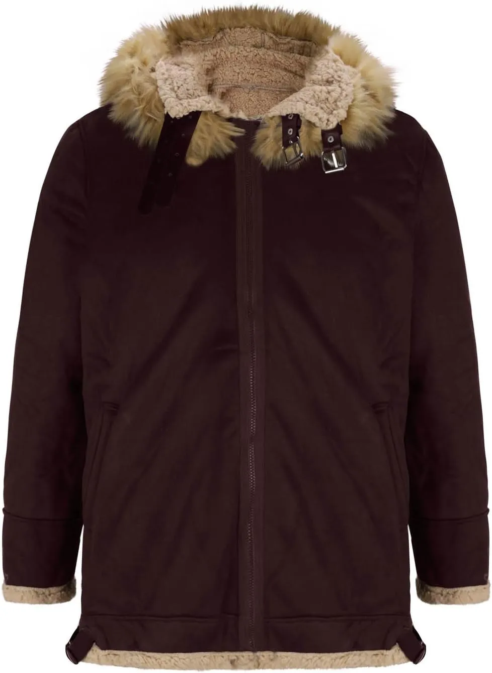 Men's Suede Parka Jacket Sherpa Lined Long Trench Coat Winter Warm Windproof Windbreaker Overcoat with Fur Hood