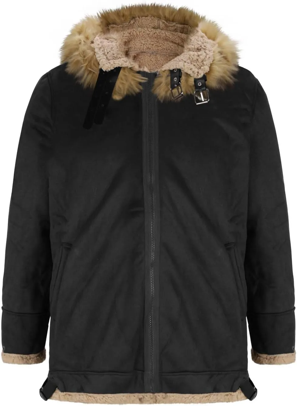 Men's Suede Parka Jacket Sherpa Lined Long Trench Coat Winter Warm Windproof Windbreaker Overcoat with Fur Hood