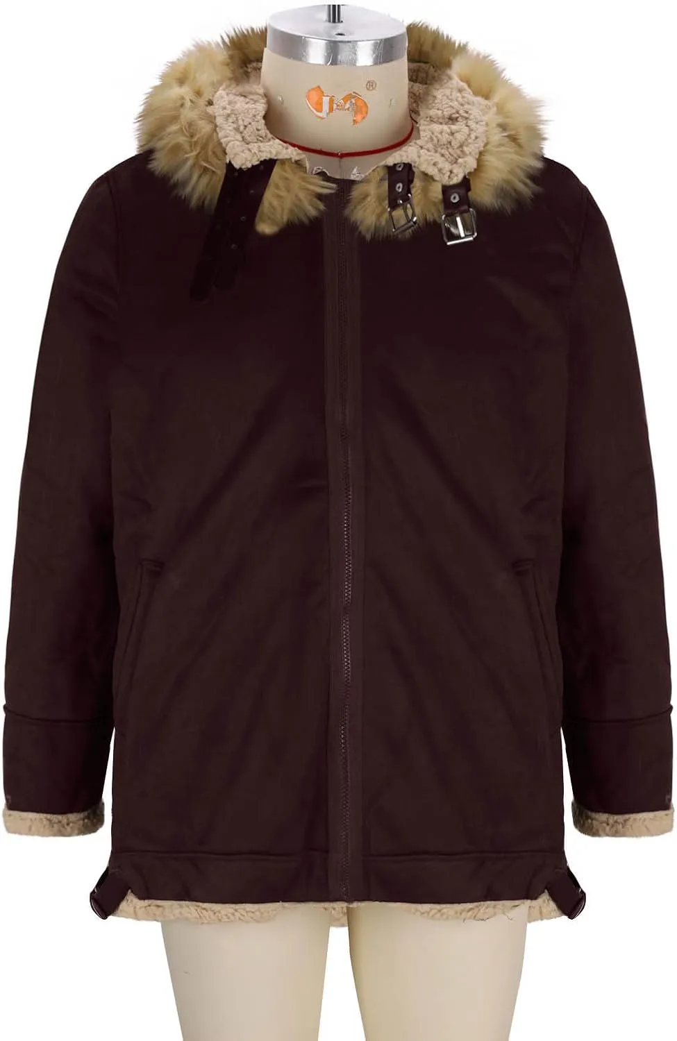 Men's Suede Parka Jacket Sherpa Lined Long Trench Coat Winter Warm Windproof Windbreaker Overcoat with Fur Hood