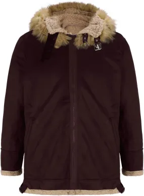 Men's Suede Parka Jacket Sherpa Lined Long Trench Coat Winter Warm Windproof Windbreaker Overcoat with Fur Hood