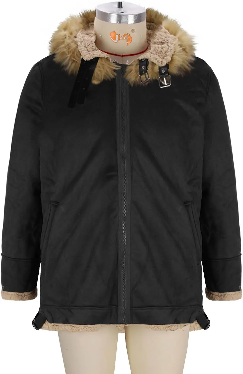 Men's Suede Parka Jacket Sherpa Lined Long Trench Coat Winter Warm Windproof Windbreaker Overcoat with Fur Hood