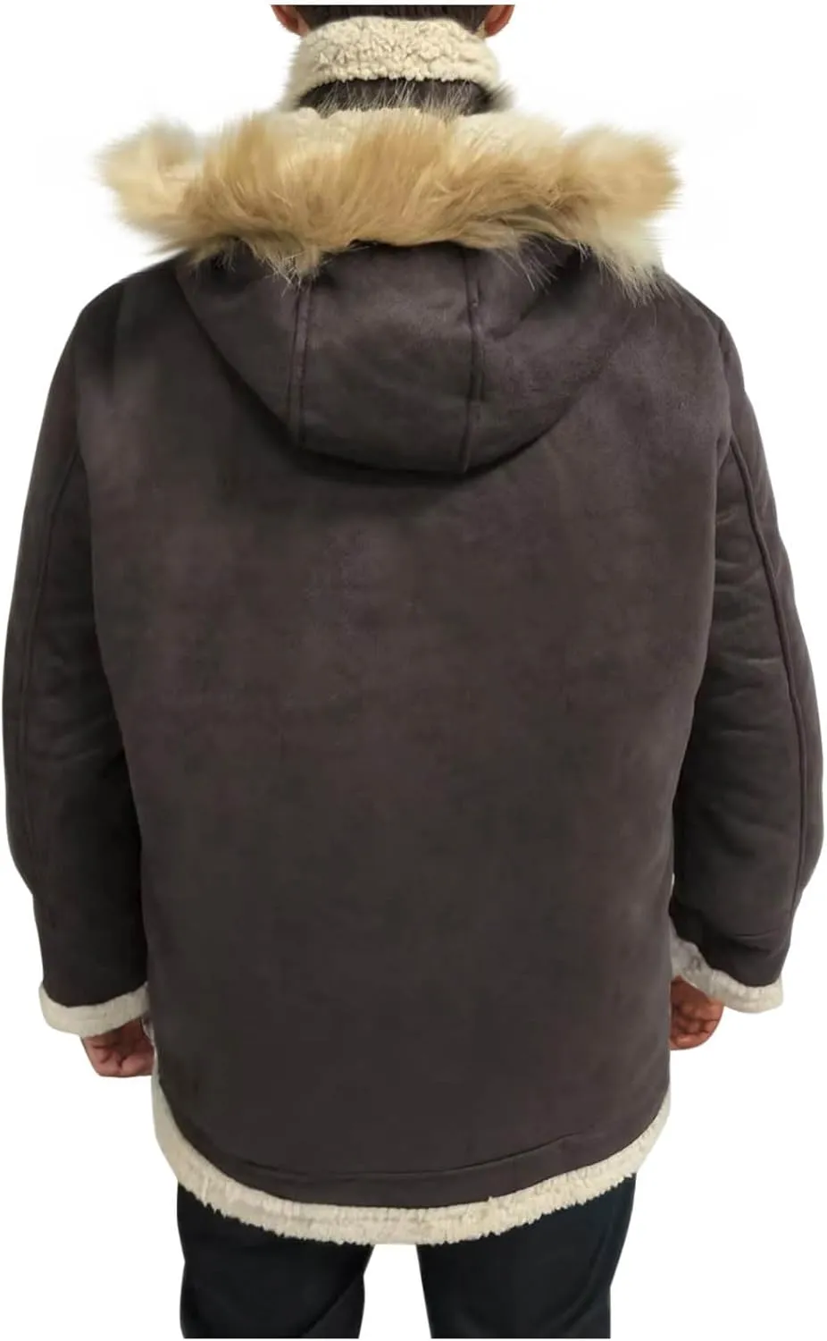 Men's Suede Parka Jacket Sherpa Lined Long Trench Coat Winter Warm Windproof Windbreaker Overcoat with Fur Hood