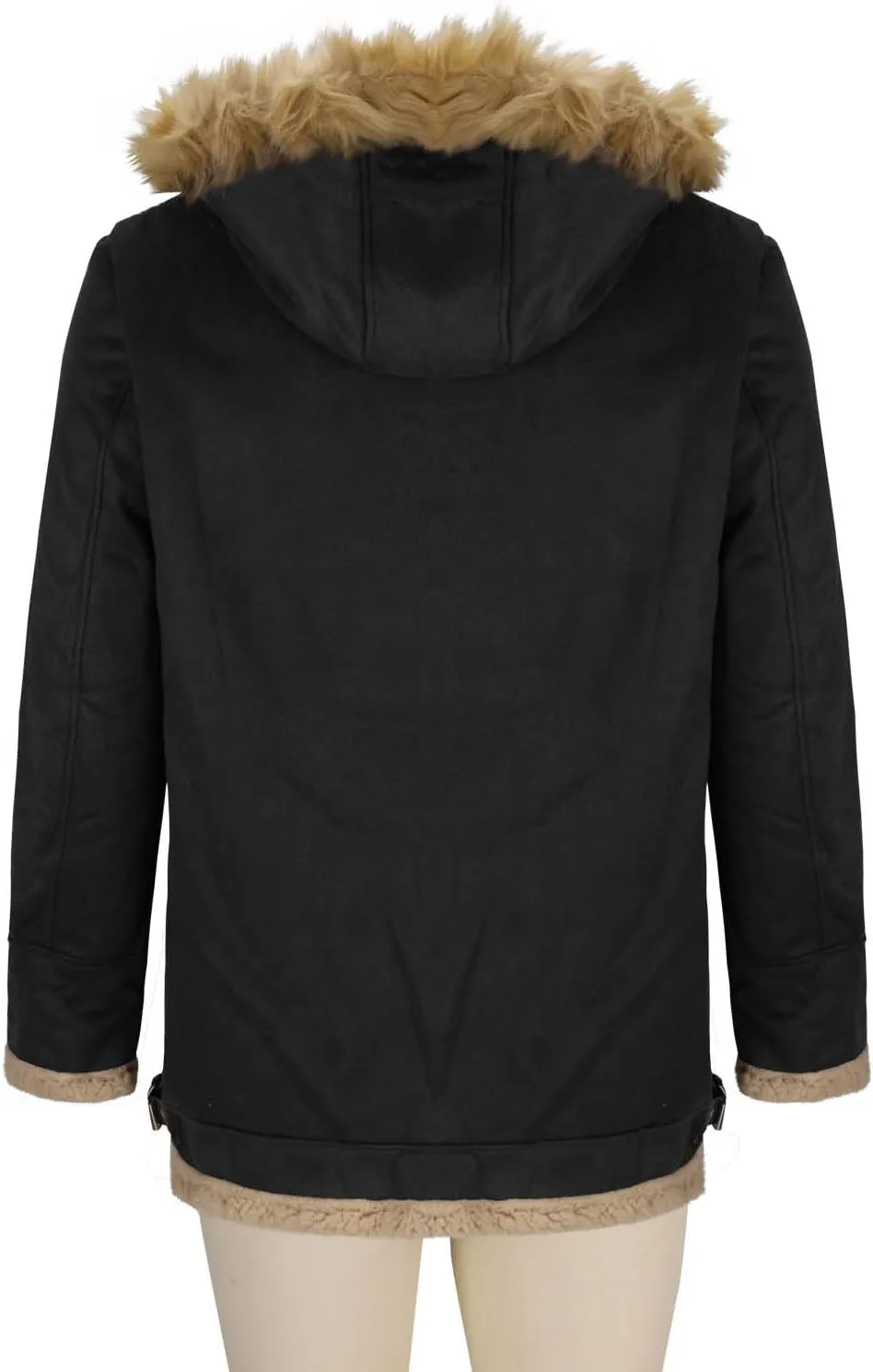 Men's Suede Parka Jacket Sherpa Lined Long Trench Coat Winter Warm Windproof Windbreaker Overcoat with Fur Hood