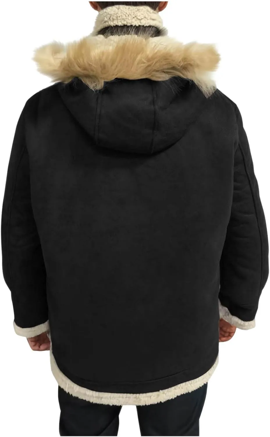 Men's Suede Parka Jacket Sherpa Lined Long Trench Coat Winter Warm Windproof Windbreaker Overcoat with Fur Hood