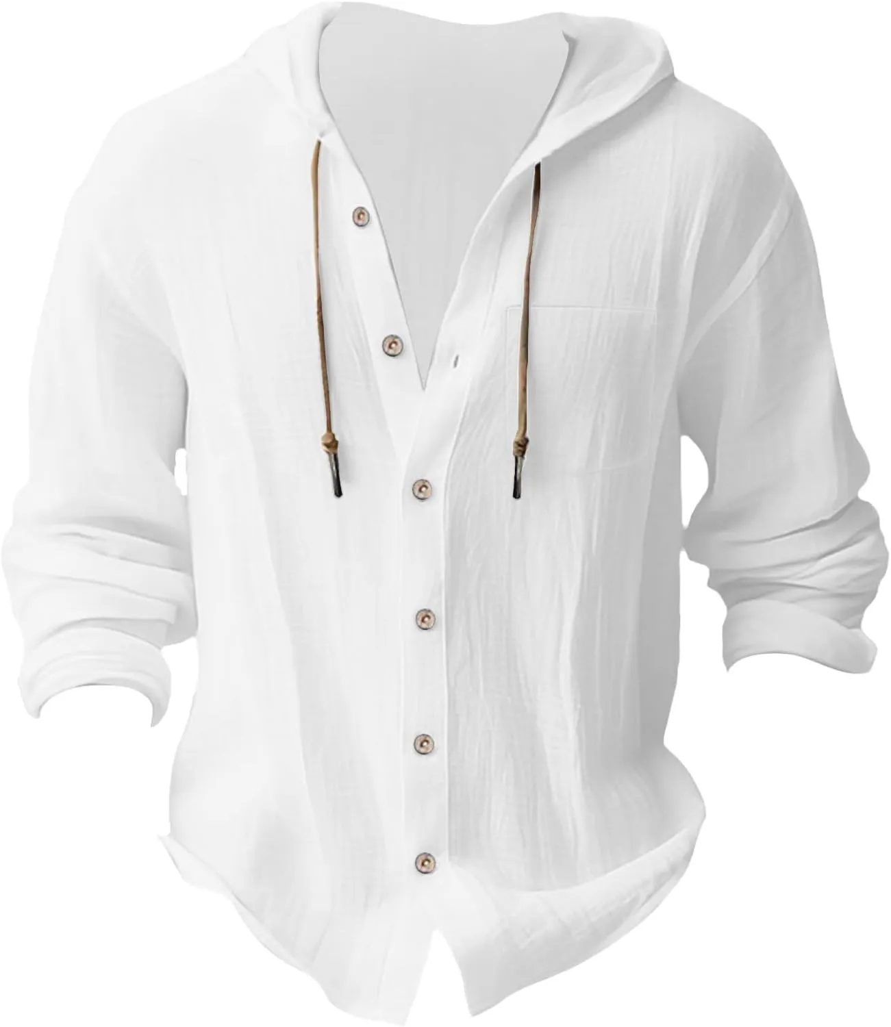 Men's Summer Linen Hoodies Lightweight Drying Tropical Beach Holiday Hippie Shirts Stylish Long Sleeve Cotton T-Shirts
