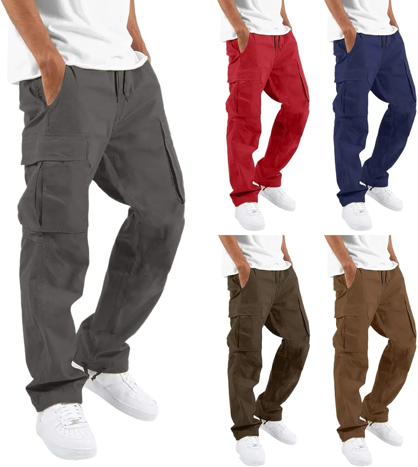 Mens Sweatpants Cargo Open Bottom Straight Leg Casual Loose Fit Baggy Athletic Jogger Pants with Pockets Men's Joggers